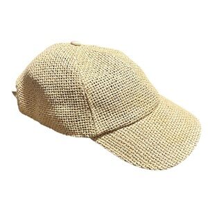 J.Crew Straw Woven Baseball Cap Adjustable Tan Raffia Summer Beach Hat